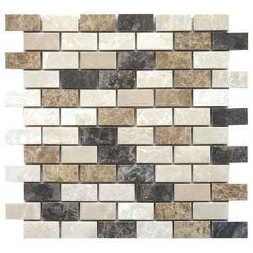 Marble Mosaic Tile, 1"x2", Polished Spanish Mix