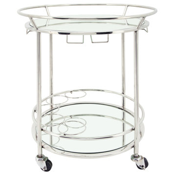 Two Tier 27" Round Rolling Bar Cart, Silver