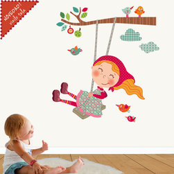 Vinilo infantil de tela ni&ntilde;a columpio - Kids Wall Decor