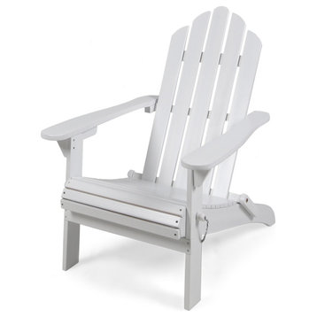 GDF Studio Cara Outdoor Foldable Acacia Wood Adirondack Chair, White Finish