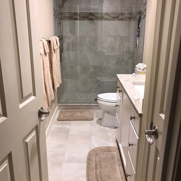 Contemporary Creme Brule Shower Wall Tile bath remodel w/Windermere Quartz Color