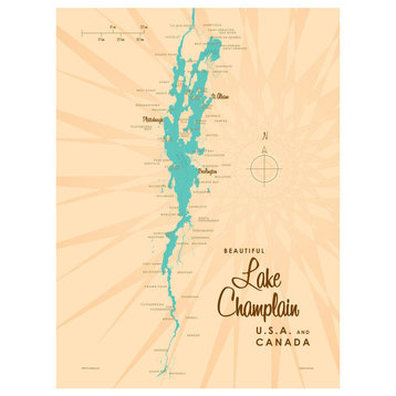 Lakebound Lake Champlain New York Map Art Print, 18"x24"