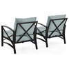 Afuera Living Metal/Fabric Patio Arm Chair in Mist Green/Bronze (Set of 2)