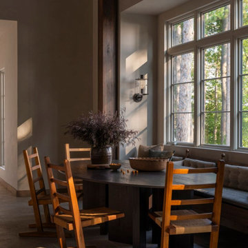 Antique Elm Box Beam in Interlachen Modern Lakehouse Dining Nook