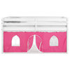 Jasper Twin Junior Loft Bed, White Frame and Pink/White Bottom Playhouse Tent