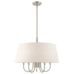 Livex Lighting - Livex Lighting Brushed Nickel 5 + 1 * Light Pendant Chandelier - Add a dash of stylish sophistication with this sleek and contemporary pendant chandelier. The design features a brushed nickel frame and a beautiful hand crafted oatmeal hardback drum shade.