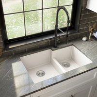 Karran 32" Undermount Large/Small Bowl Quartz Kitchen Sink, White