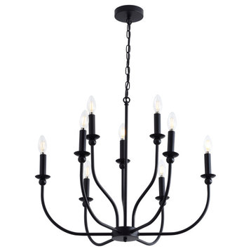 Modern 9-Light Candle Style Chandelier Lighting Fixture, Black