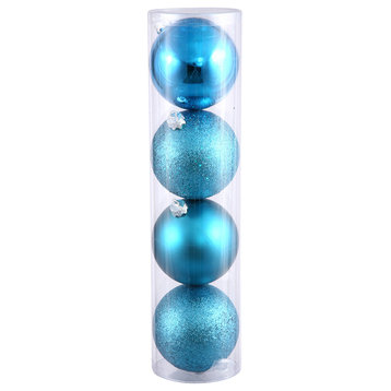 Vickerman 4.75" Turquoise 4-Finish Ball Ornament Assortment, 4 per Box