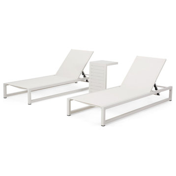 Mottetta Outdoor Aluminum Chaise Lounge Set With C-Shaped End Table, White