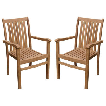 Cahyo Stacking Arm Chairs, Teak Outdoor Dining Patio, Set of 2