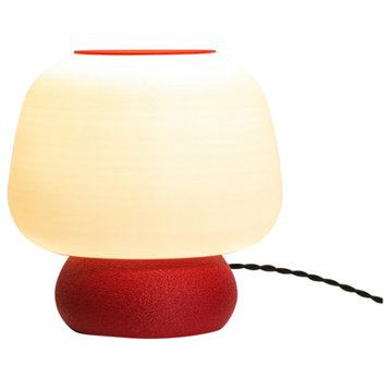 Mushroom 10" Plant-Based PLA Dimmable LED Table Lamp, White/Red