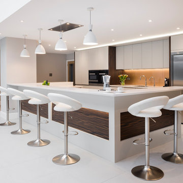 Dove Grey kitchen with timber detail and impressive U-shaped island