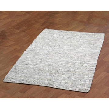 White Matador Leather Chindi Rug, 4'x6'
