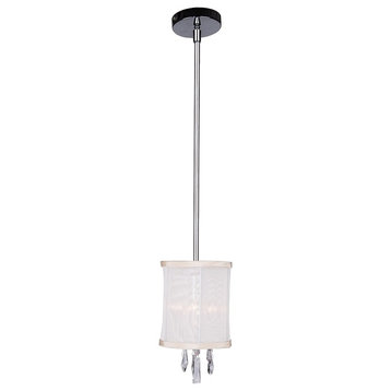 1 Light Polished Chrome Crystal Mini Pendant with Oyster Shade