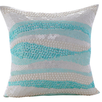 Aqua Throw Pillow 20"x20" Sofa Pillow Covers, Swirls Art Silk, Frozen In Time