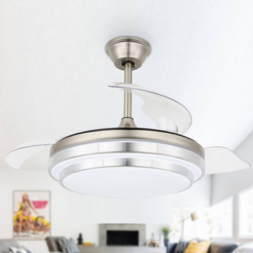 36" Modern Retractable Ceiling Fan Reversible With Remote Control and Light, 42inch