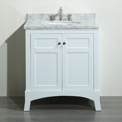 30 inch White Bathroom Vanity White Marble Carrera Top - Bathroom Vanities And Sink Consoles