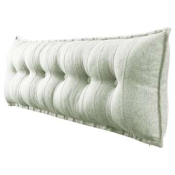 Button Tufted Body Positioning Pillow Headboard Cushion Linen Blend Beige, 71x20x3 Inches