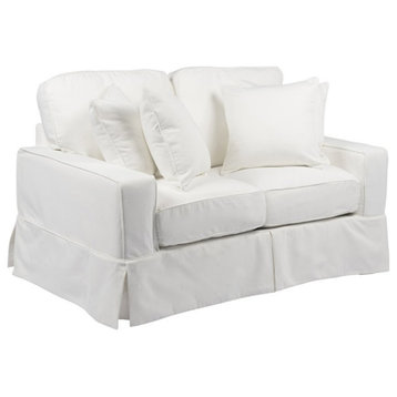 Sunset Trading Americana Box Cushion Fabric Slipcovered Loveseat in White