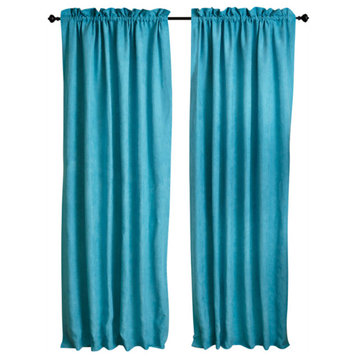 108"x52" Microsuede Blackout Curtain Panels, Set of 2, Aqua Blue