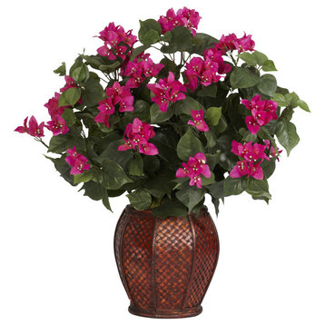 Bougainvillea With Vase Silk Plant