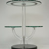 Consigned Tiered Glass Table Fossil Marble Retro Art Deco, English, circa 1970