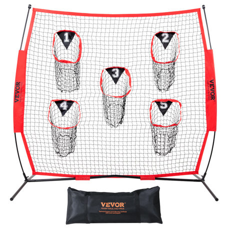 VEVOR 8x8 ft Football Trainer Throwing Net Portable Practice Net Improve QB Red