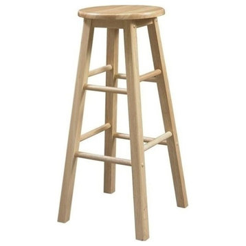 Pemberly Row 29" Transitional Wood Bar Stool with Round Seat in Natural