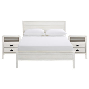 Windsor 3-Piece Set with Panel Twin Bed and 2 Nightstands, Driftwood White, Full