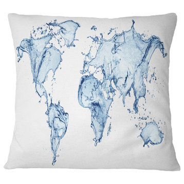 World Map Water Splash Abstract Map Throw Pillow, 16"x16"