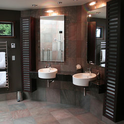 Island Stone copper quartztic slate bathroom with solid & classic mosaic - Tile