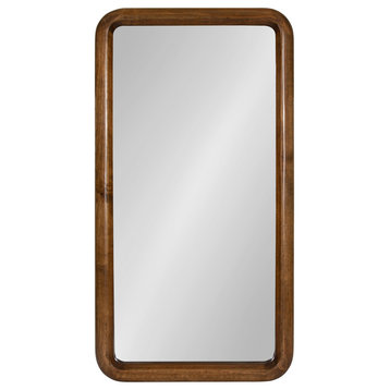 Pao Framed Wood Wall Mirror, Walnut Brown 17x32