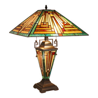 Firman Tiffany 3-Light Mission Double Lit Table Lamp 16" Shade ...