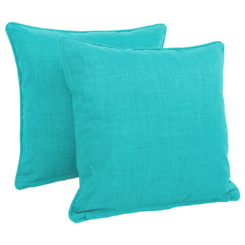 18" Outdoor Spun Polyester Square Throw Pillows, Set of 2, Aqua Blue