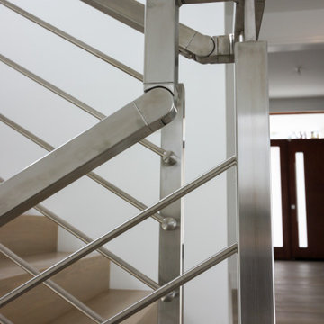 75_Modern Stairway: White Oak & Stainless Steel Balustrade, McLean VA 22101