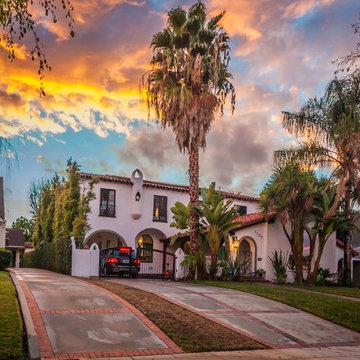 Spanish Revival Home Exterior at Dusk