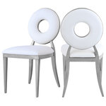 Meridian Furniture - Carousel Upholstered Dining Chair, Set of 2, White Vegan Leather, Chrome Finish - Yield to the decorator within when you bring home this Carousel vegan leather dining chair. This chair features a metal frame and legs finished in chrome stainless steel for a modern touch, but the real star of the show is the donut-shaped seat back that exudes undeniable contemporary charm. The seat and back are both plumply filled for comfort and upholstered in soft white vegan leather for a chic look.