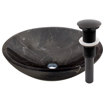 Novatto Coffee Marble Vessel Sink and Drain, Oil Rubbed Bronze