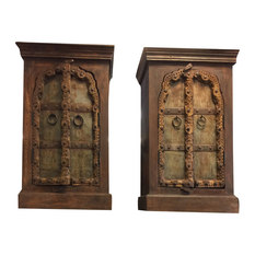 Mogul Interior - Consigned Antique Mehrab Doors Carved Side Chest, Nightstands, End Table - Side Tables And End Tables
