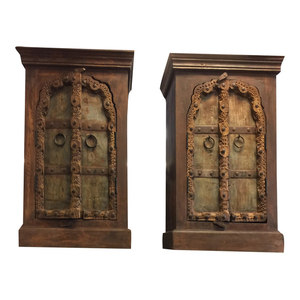 Mogul Interior - Consigned Antique Mehrab Doors Carved Side Chest, Nightstands, End Table - Side Tables And End Tables