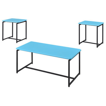 GT 3-Piece Carbon Fiber Wrap Coffee Table and End Table Set, Blue