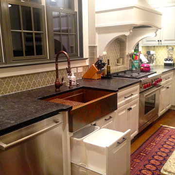 Copper sink design allows for double trash inside sink base