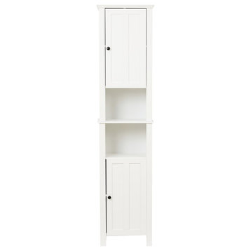 Pemberly Row MDF Wood 67" Tall Tower Bathroom Linen Cabinet in White