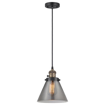 Cone Mini Pendant With Switch, Black Antique Brass, Plated Smoke