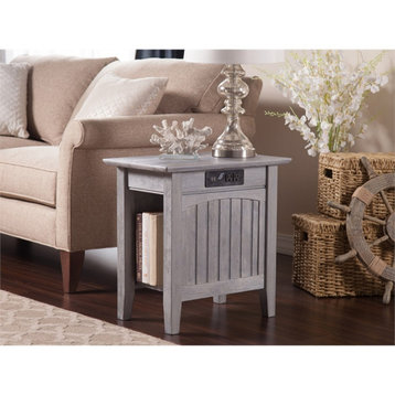 AFI Nantucket Solid Wood Side Table with Device Charger in Driftwood