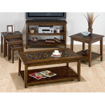 Baroque Brown End Table with Mosaic Tile Inlay
