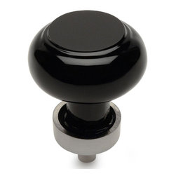 Cosmas - Cabinet Knob, Base, Satin Nickel, Glass, Black, Set of 10 - Cabinet And Drawer Knobs