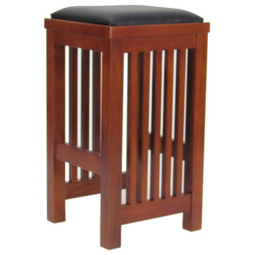 Faux Leather Upholstered Wooden Backless Barstool, Dark Brown