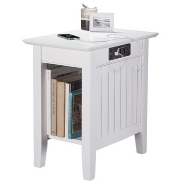 AFI Nantucket Solid Wood Chair Side Table with Built in Device Charger in White
